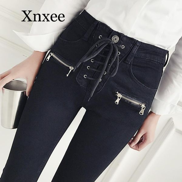 women's jeans lace up pencil pants female black skinny high-waisted long slimming style autumn bottom zipper, Blue
women's jeans lace up pencil pants female black skinny high-waisted long slimming style autumn bottom zipper, Blue