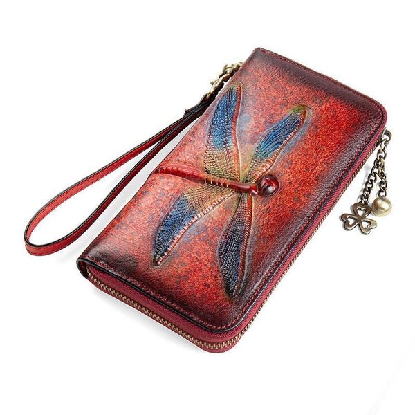 retro handmade embossing genuine leather hand wallet vintage dragonfly womens long, Red;black
retro handmade embossing genuine leather hand wallet vintage dragonfly womens long, Red;black