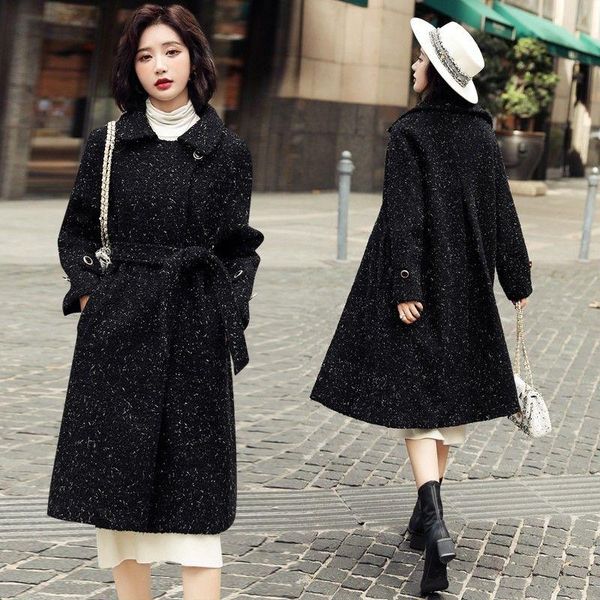 women's wool & blends bright silk woolen coat mid-length slim slimming autumn style korean hepburn over the knee, Black
women's wool & blends bright silk woolen coat mid-length slim slimming autumn style korean hepburn over the knee, Black