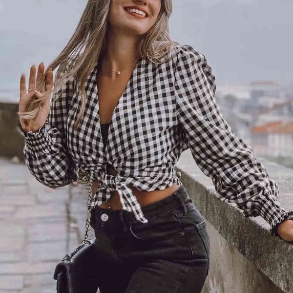 fashion women plaid print short blouse french retro v-neck long sleeve casual wild trendy thin soft short for female 210521, White
fashion women plaid print short blouse french retro v-neck long sleeve casual wild trendy thin soft short for female 210521, White