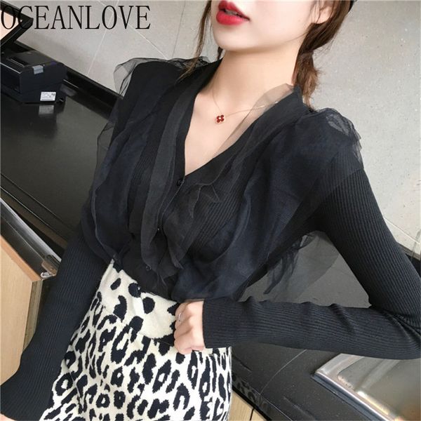 ruffles mesh patchwork sweates women solid v neck fashion cardigans elegant korean vintage ropa mujer 14949 210415, White;black
ruffles mesh patchwork sweates women solid v neck fashion cardigans elegant korean vintage ropa mujer 14949 210415, White;black