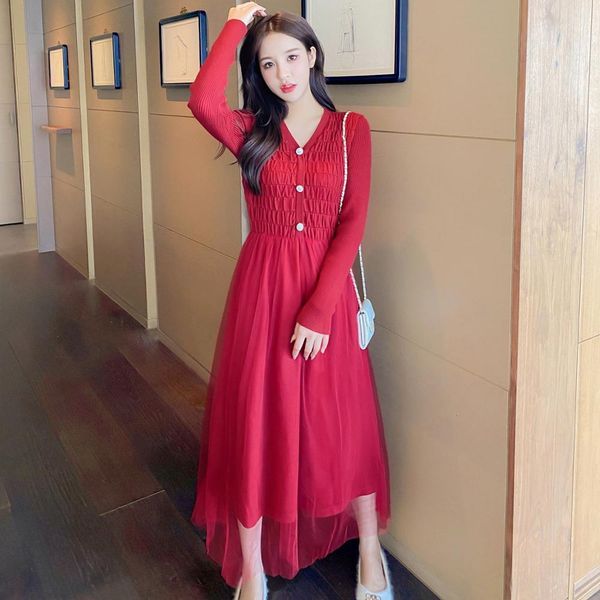spring autumn elegant french girl chic v-neck full sleeve knitting long mesh patchwork pleated office long dresses vestidos 210514, Black;gray
spring autumn elegant french girl chic v-neck full sleeve knitting long mesh patchwork pleated office long dresses vestidos 210514, Black;gray