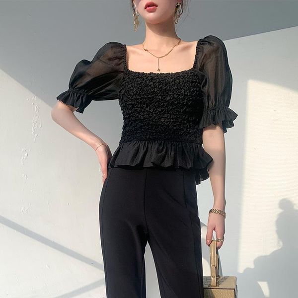 women's blouses & shirts 2021 summer heavy industry show thin square collar chiffon black humor bubble sleeve blouse, White
women's blouses & shirts 2021 summer heavy industry show thin square collar chiffon black humor bubble sleeve blouse, White