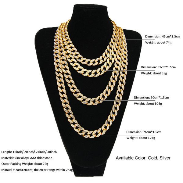 hip hop jewelry iced out 18k gold plated full rhinestone curb miami cuban link chain necklace men bling rapper accessories 4 size length, Silver
hip hop jewelry iced out 18k gold plated full rhinestone curb miami cuban link chain necklace men bling rapper accessories 4 size length, Silver