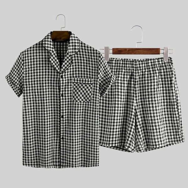 men's sleepwear summer mens pajamas sets plaid lapel cotton button short sleeve shorts soft pyjamas suit homewear, Black;brown
men's sleepwear summer mens pajamas sets plaid lapel cotton button short sleeve shorts soft pyjamas suit homewear, Black;brown