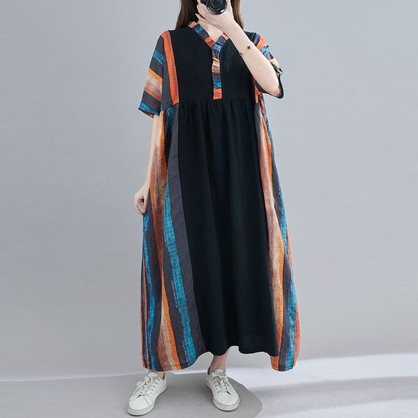 oversized women cotton linen long dress new summer arts style vintage v-neck patchwork striped female casual dresses s3361 210412, Black;gray
oversized women cotton linen long dress new summer arts style vintage v-neck patchwork striped female casual dresses s3361 210412, Black;gray