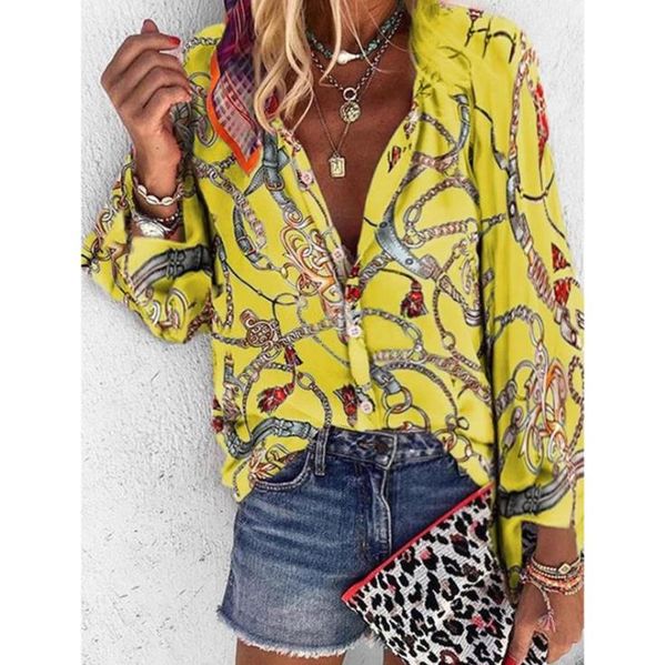 autumn/winter european and american women's blouses fashion all-match casual single-breasted printed shirt top, White
autumn/winter european and american women's blouses fashion all-match casual single-breasted printed shirt top, White