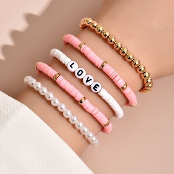 bohemian style ethnic bracelets colorful soft pottery retro temperament pearl bracelet love 5 pieces in one set, Golden;silver
bohemian style ethnic bracelets colorful soft pottery retro temperament pearl bracelet love 5 pieces in one set, Golden;silver