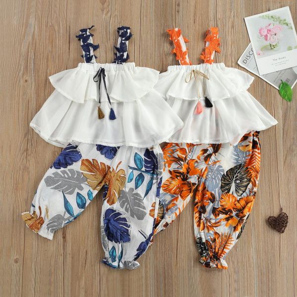 2pcs toddler girls summer outfits suit fashion kids boat neck leaf strap bowknot ruffle tank plant print ninth pants clothes clothing se, White
2pcs toddler girls summer outfits suit fashion kids boat neck leaf strap bowknot ruffle tank plant print ninth pants clothes clothing se, White