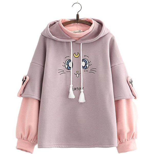 women's hoodies & sweatshirts autumn winter cartoon embroidery patchwork harajuku cute fake two piece hooded plus velvet sweatshirt 209, Black
women's hoodies & sweatshirts autumn winter cartoon embroidery patchwork harajuku cute fake two piece hooded plus velvet sweatshirt 209, Black