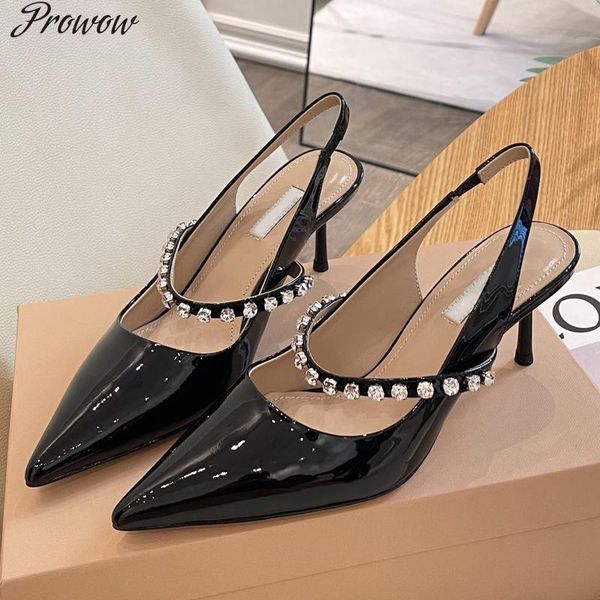 sandals prowow 2021 design ladies pointed toe thin high heels imported patent leather crystal solid colors women, Black
sandals prowow 2021 design ladies pointed toe thin high heels imported patent leather crystal solid colors women, Black