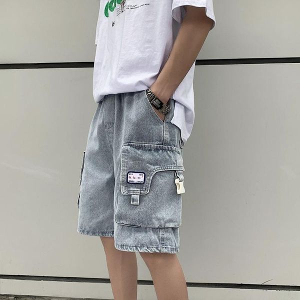 men's jeans all-match outer wear loose big pocket overalls five-point pants casual trend brand labeling washed denim shorts men summer, Blue
men's jeans all-match outer wear loose big pocket overalls five-point pants casual trend brand labeling washed denim shorts men summer, Blue