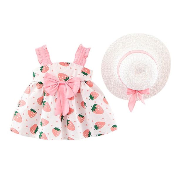 girl's dresses 2piece born baby girls clothes summer dress suspenders strawberry print princess hat infant outfit, Red;yellow
girl's dresses 2piece born baby girls clothes summer dress suspenders strawberry print princess hat infant outfit, Red;yellow