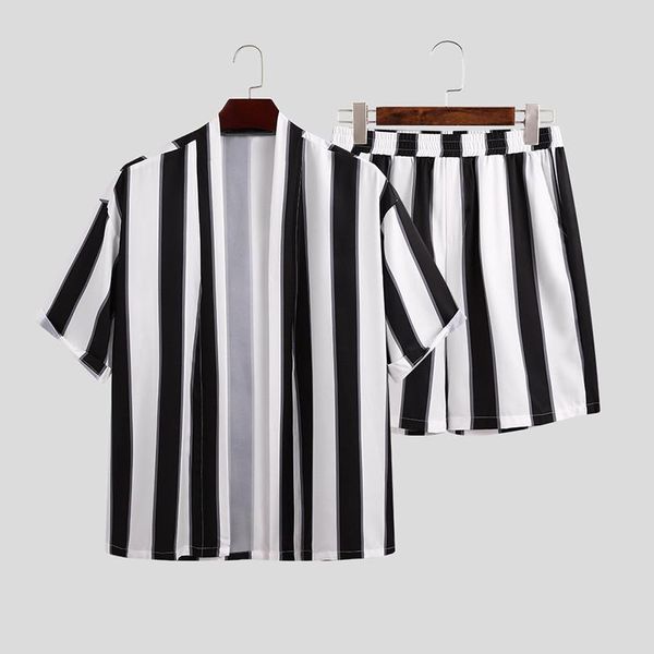 men's tracksuits european and american trend suit short-sleeved shorts two-piece beach stripe printed t-shirt casual summer, Gray 
men's tracksuits european and american trend suit short-sleeved shorts two-piece beach stripe printed t-shirt casual summer, Gray