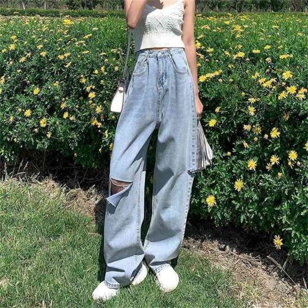 high waist straight jeans women summer autumn loose wide leg pants fashion holes vintage korean style ins 210924, Blue
high waist straight jeans women summer autumn loose wide leg pants fashion holes vintage korean style ins 210924, Blue