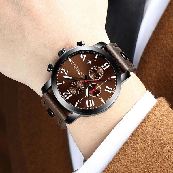 wristwatches crrju brand fashion chronograph men watches sport 3-sub dial waterproof luminous leather strap erkek kol saati, Slivery;brown
wristwatches crrju brand fashion chronograph men watches sport 3-sub dial waterproof luminous leather strap erkek kol saati, Slivery;brown