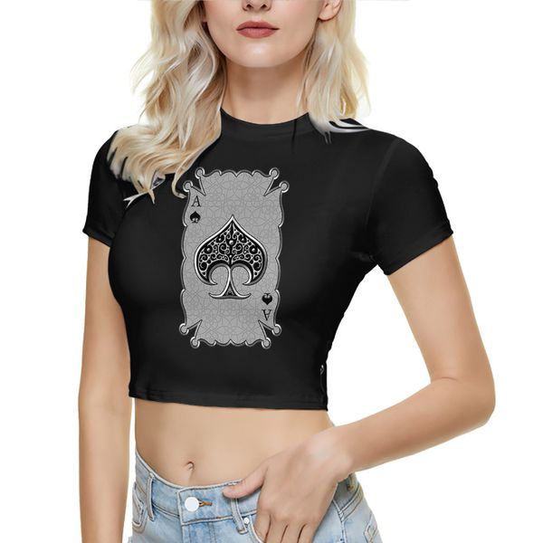 fashion t shirt women's slim fit short sleeve open navel playing card printed, White
fashion t shirt women's slim fit short sleeve open navel playing card printed, White