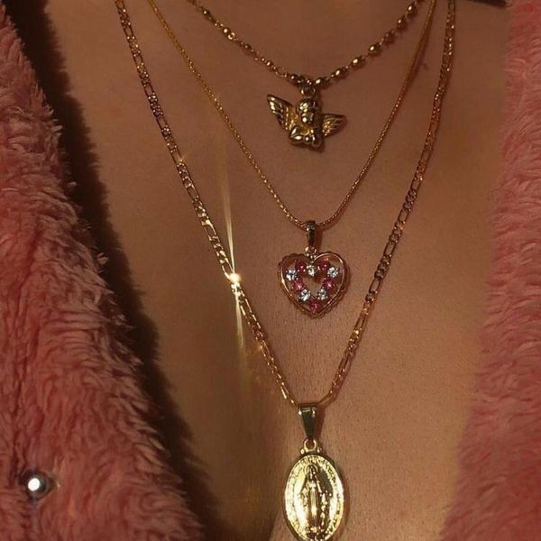 pendant necklaces h:hyde women angel heart pink crystal clavicle chain multilayer gold necklace set engagement jewelry gift, Silver
pendant necklaces h:hyde women angel heart pink crystal clavicle chain multilayer gold necklace set engagement jewelry gift, Silver