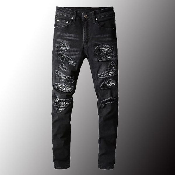men's jeans bandanna paisley printed patchwork stretch streetwear black denim pencil pants slim skinny ripped trousers 40, Blue
men's jeans bandanna paisley printed patchwork stretch streetwear black denim pencil pants slim skinny ripped trousers 40, Blue
