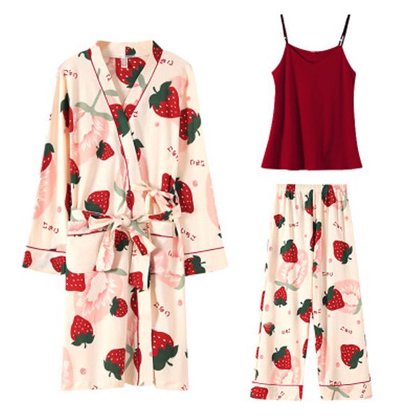 women's sleepwear 100% cotton women pajamas set long pants belt robe sling 3 piece/set pyjama spring big size casual sweet py, Black;red
women's sleepwear 100% cotton women pajamas set long pants belt robe sling 3 piece/set pyjama spring big size casual sweet py, Black;red
