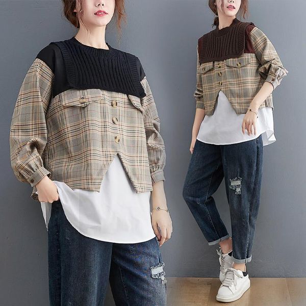 women's sweaters autumn winter artsy women fake two piece knitted sweater plaid elegant office ladies confident fashion causal patchwor, White;black
women's sweaters autumn winter artsy women fake two piece knitted sweater plaid elegant office ladies confident fashion causal patchwor, White;black