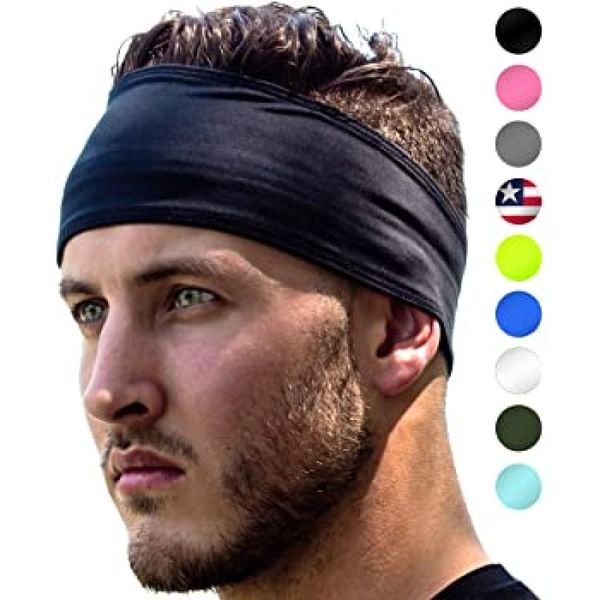 sport sweatban headbands: fits all head sizes and under helmets sweat wicking fabric to keep dry & cool. headband securely cycling caps mask, Black 
sport sweatban headbands: fits all head sizes and under helmets sweat wicking fabric to keep dry & cool. headband securely cycling caps mask, Black