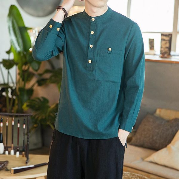 men's casual shirts clothing 2021 autumn winter linen stand collar large size long-sleeved shirt camisas para hombre, White;black
men's casual shirts clothing 2021 autumn winter linen stand collar large size long-sleeved shirt camisas para hombre, White;black