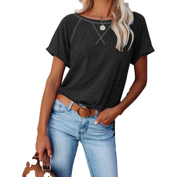 women casual style t-shirt adults loose solid color short sleeve round neck pullover women's, White
women casual style t-shirt adults loose solid color short sleeve round neck pullover women's, White