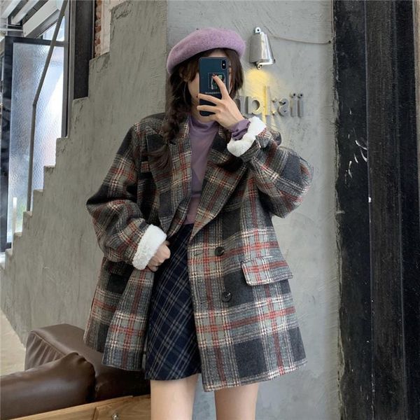 women's suits & blazers winter woolen warm plaid blazer office ladies oversize vintage casual double-breasted mid-length thick quilted, White;black
women's suits & blazers winter woolen warm plaid blazer office ladies oversize vintage casual double-breasted mid-length thick quilted, White;black