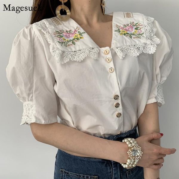 women's blouses & shirts korean floral embroidery summer chic lace vintage short puff sleeve blouse women turn-down collar hollow shir, White
women's blouses & shirts korean floral embroidery summer chic lace vintage short puff sleeve blouse women turn-down collar hollow shir, White