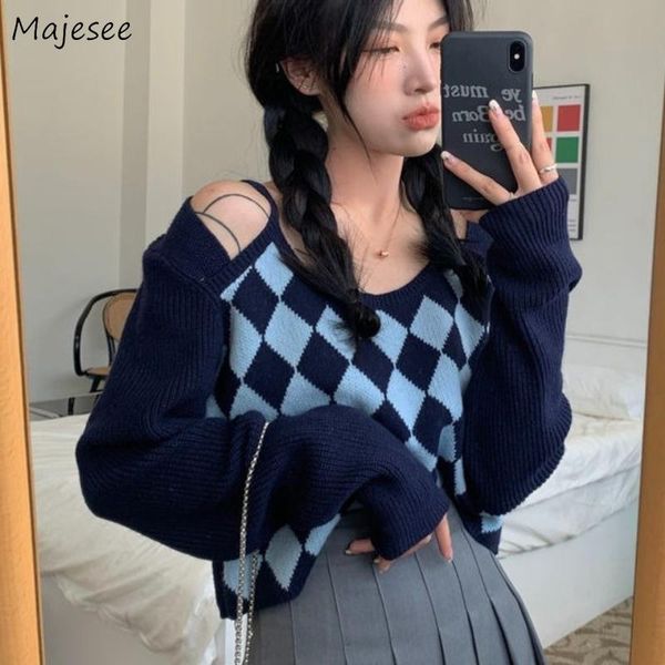 women's sweaters pullovers women argyle preppy style all-match panelled fake 2 pieces design ulzzang jumpers autumn leisure vintage ten, White;black
women's sweaters pullovers women argyle preppy style all-match panelled fake 2 pieces design ulzzang jumpers autumn leisure vintage ten, White;black