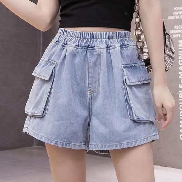women's jeans femme wide leg streetwear cargo pants with elasticated waist young style fashion denim summer shorts for women, Blue
women's jeans femme wide leg streetwear cargo pants with elasticated waist young style fashion denim summer shorts for women, Blue