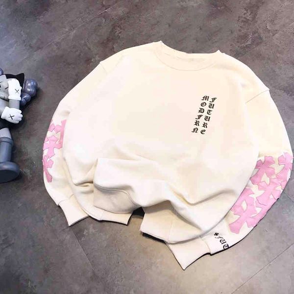 chrome/heartschaokeluoxin cherry blossom powder sweater men's 2021 women's left right arms pu printing long sleeve round ne, Black
chrome/heartschaokeluoxin cherry blossom powder sweater men's 2021 women's left right arms pu printing long sleeve round ne, Black