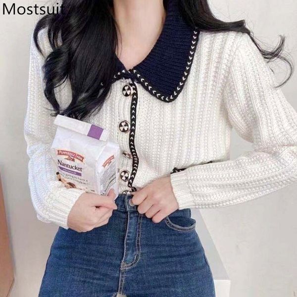 autumn korean vintage knitted women cardigans sweaters long sleeve turn-down collar single-breasted femme 210514, White;black
autumn korean vintage knitted women cardigans sweaters long sleeve turn-down collar single-breasted femme 210514, White;black