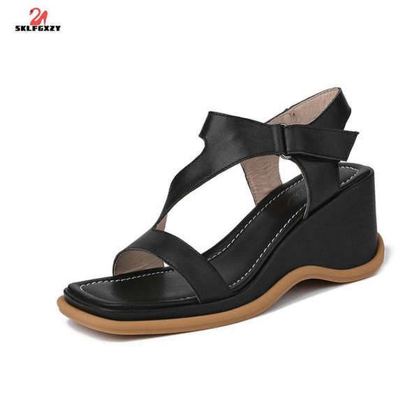 summer roman style women genuine leather fashion sandals cowhide thick wedge bottom shoes, Black
summer roman style women genuine leather fashion sandals cowhide thick wedge bottom shoes, Black