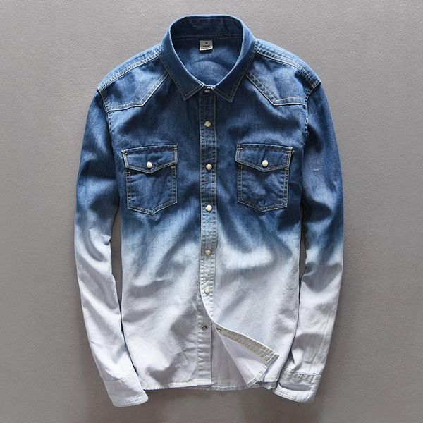 men's casual shirts fit denim slim men gradient color clothing long sleeve man's dress fashion soft 100% cotton jeans shirt, White;black
men's casual shirts fit denim slim men gradient color clothing long sleeve man's dress fashion soft 100% cotton jeans shirt, White;black