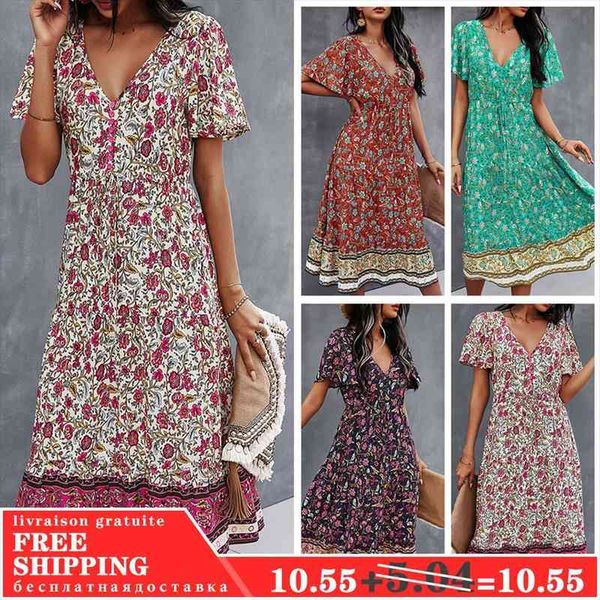 floral print women summer dress bohemian style beach cotton v-neck short-sleeve sundress female midi dress d30, Black;gray
floral print women summer dress bohemian style beach cotton v-neck short-sleeve sundress female midi dress d30, Black;gray