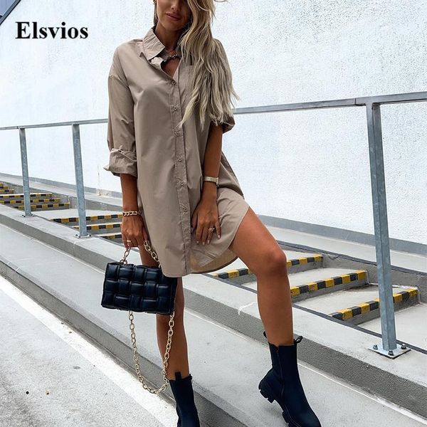 casual dresses autumn long sleeve loose shirt dress ladies lapel button mini fashion irregular elegant party women clothing, Black;gray