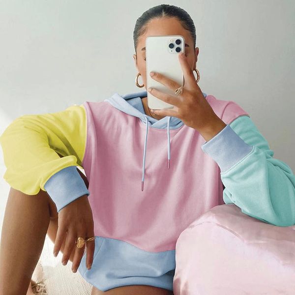 women's hoodies & sweatshirts candy color patchwork fashion casual hooded sweatshirt women pink korean long sleeve autumn streetwear pu, Black
women's hoodies & sweatshirts candy color patchwork fashion casual hooded sweatshirt women pink korean long sleeve autumn streetwear pu, Black