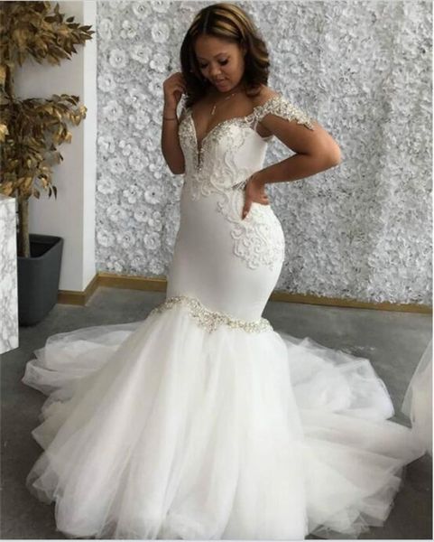 plus size mermaid wedding dresses bridal gowns crystal off the shoulder tulle beaded lace appliques country robe de mariée, White
plus size mermaid wedding dresses bridal gowns crystal off the shoulder tulle beaded lace appliques country robe de mariée, White