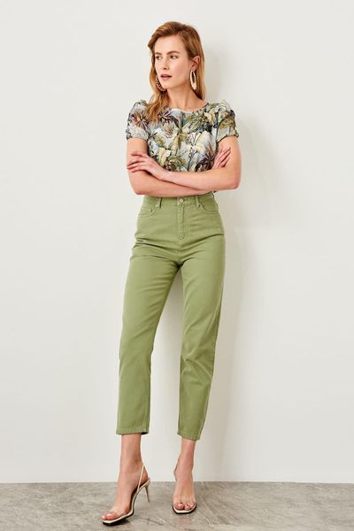 Women's Jeans Trendyol Khaki High Waist Mom Twoss19lr0206 ANOU, Blue
