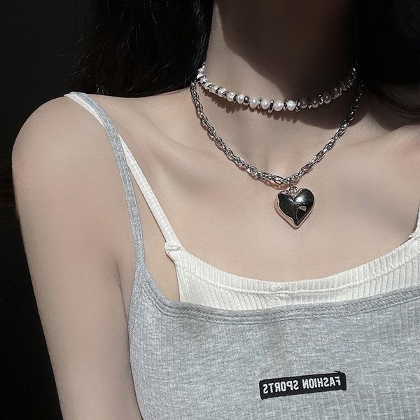 pendant necklaces origin summer punk double-layer freshwater pearl necklace for women love heart bead chunky chain metal jewelry, Silver
pendant necklaces origin summer punk double-layer freshwater pearl necklace for women love heart bead chunky chain metal jewelry, Silver