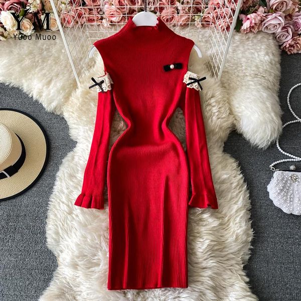 yuoomuoo autumn winter women knitted sweater dress 2021 korean fashion lace ruffles hollow out shoulder bodycon party casual dresses, Black;gray
yuoomuoo autumn winter women knitted sweater dress 2021 korean fashion lace ruffles hollow out shoulder bodycon party casual dresses, Black;gray