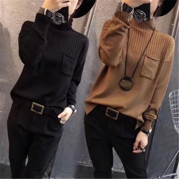 women's sweater . autumn and winter 2021 european fashion versatile mid high collar pullover loose, White;black
women's sweater . autumn and winter 2021 european fashion versatile mid high collar pullover loose, White;black