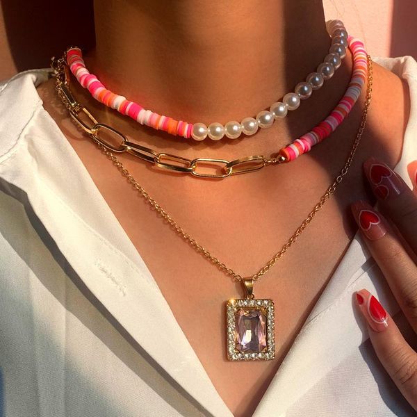 chains bohemian asymmetric pink clay pearl beads choker necklace for women big crystal metal chain beaded handmade jewelry, Silver
chains bohemian asymmetric pink clay pearl beads choker necklace for women big crystal metal chain beaded handmade jewelry, Silver