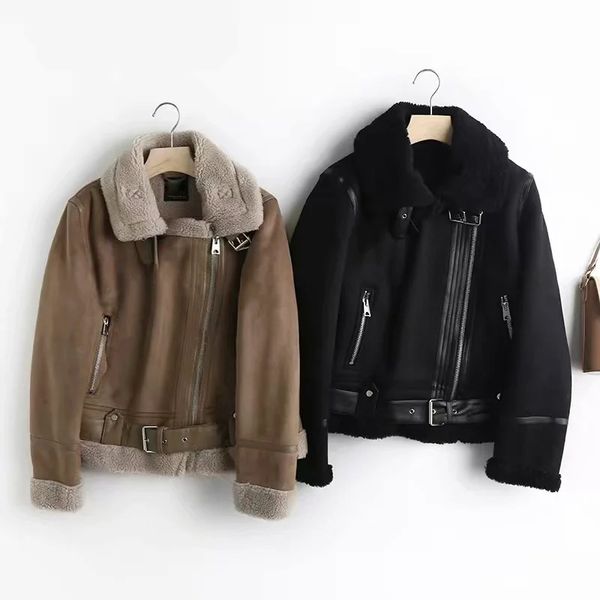 ly winter loose faux leather motor outwear vintage coat sashes casual warm women suede lambswool biker jackets 210526, Black
ly winter loose faux leather motor outwear vintage coat sashes casual warm women suede lambswool biker jackets 210526, Black
