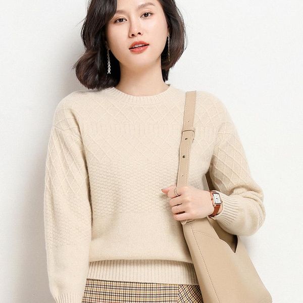 women's sweaters loose round neck pullover fall/winter 2021 lazy style 100% pure australian wool diamond all-match korean knit sweater, White;black
women's sweaters loose round neck pullover fall/winter 2021 lazy style 100% pure australian wool diamond all-match korean knit sweater, White;black