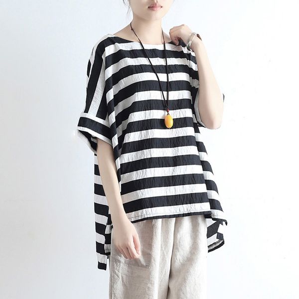 johnature women white and black striped t-shirts bat sleeve o-neck summer casual linen loose brief women t-shirts 210521
johnature women white and black striped t-shirts bat sleeve o-neck summer casual linen loose brief women t-shirts 210521