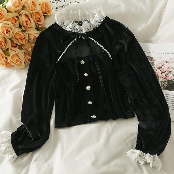 women's blouses & shirts vintage black crop women long sleeve elegant velvet blouse korean fashion short y2k bandage design clothing h, White
women's blouses & shirts vintage black crop women long sleeve elegant velvet blouse korean fashion short y2k bandage design clothing h, White