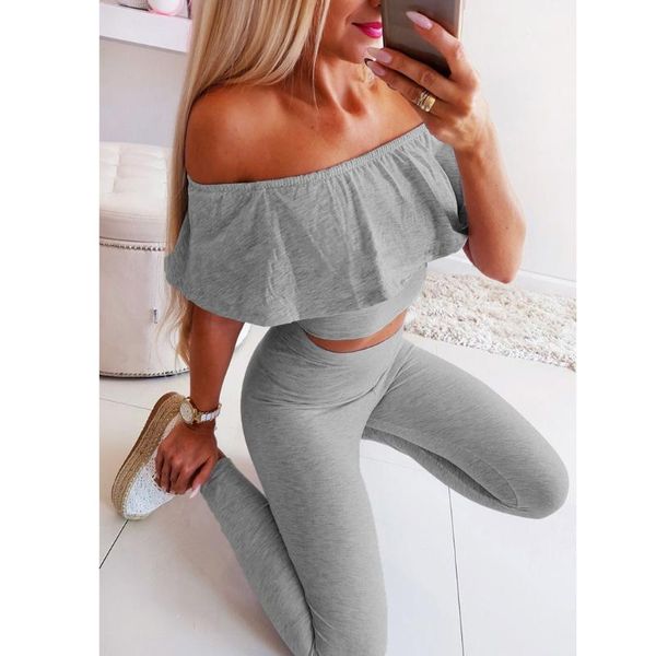 two piece set women summer crop and pants outfits off shoulder ruffle blouse fitness suit ladies 2 women's, White
two piece set women summer crop and pants outfits off shoulder ruffle blouse fitness suit ladies 2 women's, White